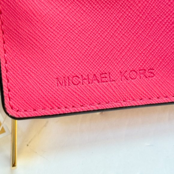 Michael Kors Jet Set Travel Medium Bifold Coin Zipper Wallet Electric Pink - Picture 9 of 11